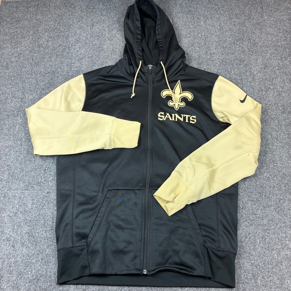 Nike New Orleans Saints Mens Full Zip Hoodie Black Gold NFL Football XL 0228